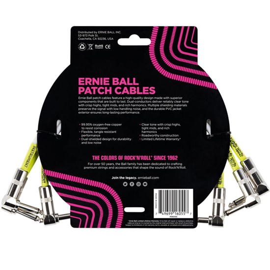 Ernie Ball 1' Angle / Angle Patch Cable 3-PACK - (White)