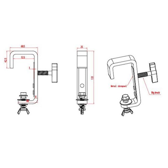 Event Lighting CLAMPG50 Steel Hook Clamp w/ Truss Protector for 35-51mm Tube (SWL: 150kg)