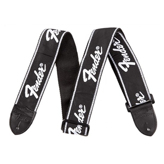 Fender Running Logo Woven Guitar Strap (Black/White)