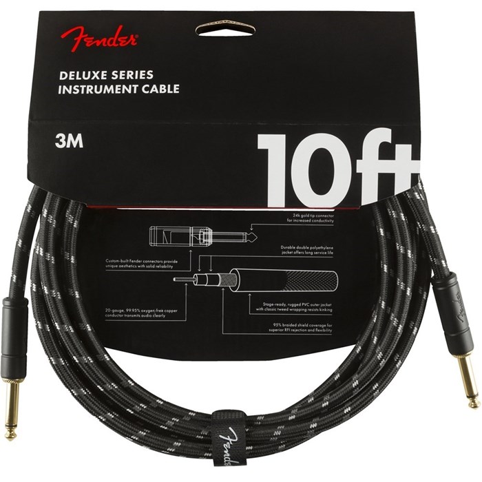 Fender Deluxe Series Instrument Cable - Straight / Straight - 10' (Black Tweed)