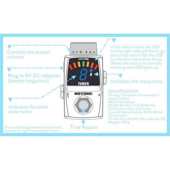 Hotone Tuner Tiny Guitar Tuning Pedal w/ LED Display