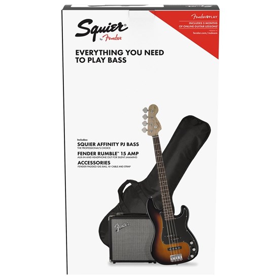 Squier Affinity Precision Bass PJ Pack Laurel Fingerboard w/ Gig Bag & Amp (Brown Sunburst)