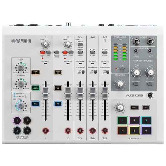 Yamaha AG08 8-Channel Live Streaming Mixer w/ USB Audio Interface (White)